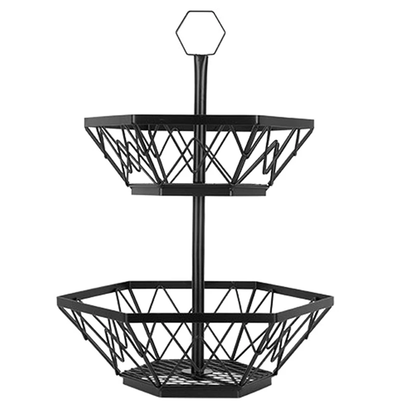 

2-Tier Water Drain Fruit Basket Iron Seasoning Bottle Storage Basket Fresh Fruits And Vegetablea Basket Kitchen Supplies