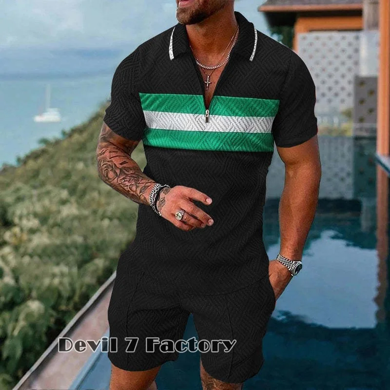 Men's Lapel Polo Shirts Shorts 2 Piece Sets Breathable Summer Sportswear Outfits 3D Printed High Quality Man Clothing Tracksuit