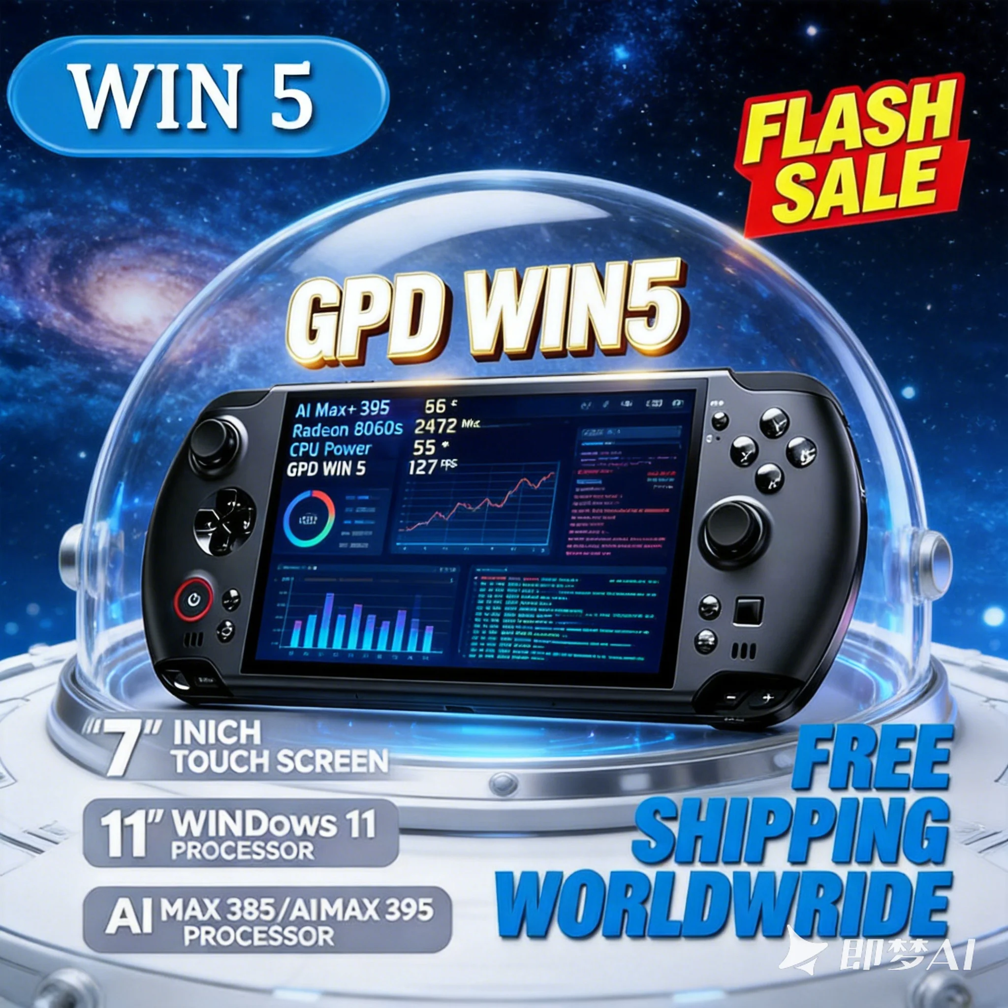 Фото Портативная игровая консоль Rapid Boost GPD Win5 с 7-дюймовым LTPS-экраном 120 Гц 1080P, AMD395, SSD M.2 2280, Windows 11, RGB-подсветкой и эргономичной рукояткой №1