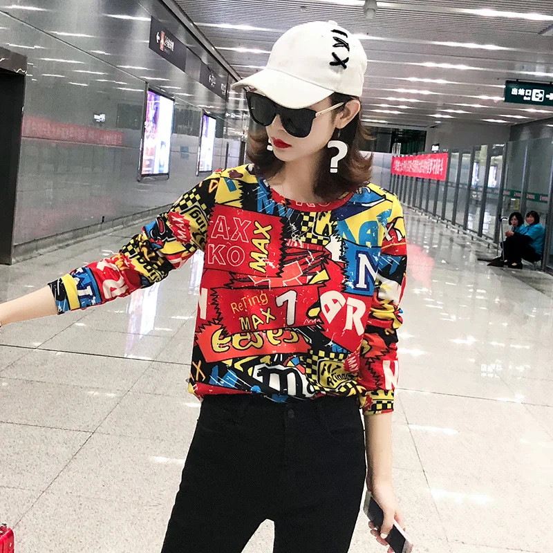 

Autumn Spring Women Letter Cartoon Prints Long sleeves Sweatshirts Female Loose Casual Comfortable Harajuku Hoodies