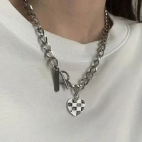 trend new cool black and white grid heart necklace pendant fashion trend necklace for woman jewelry girls accessories