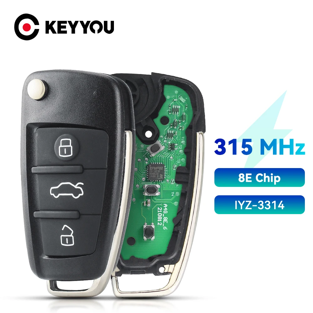 

KEYYOU Fob IYZ 3314 4F0837220M 4F0837220T 8E Chip 315 434 MHZ FSK For 2006 -2015 Audi A6 Q7 S6 Remote Control Flip Key