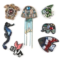 rhinestone patch jellyfish seahorse fish embroidery bead sequin patches on clothing beaded applique sew on patch