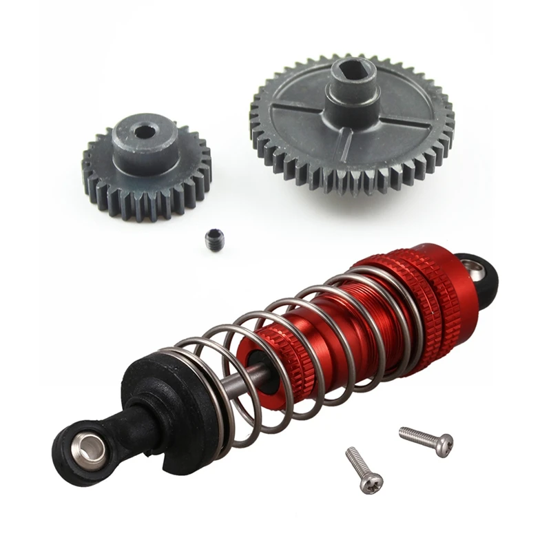 

2 Set RC Car Part: 1 Set Upgrade Metal Reduction Gear Motor Gear & 1 Pcs Metal Shock Absorber Damper Red