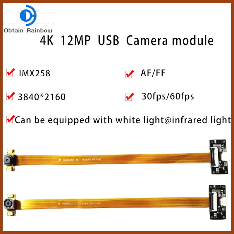 3840x2160 4K 12MP CMOS IMX258 AF / FF 75 ° высокоскоростной модуль камеры USB2.0 30/60FPS MJPEG, YUY2