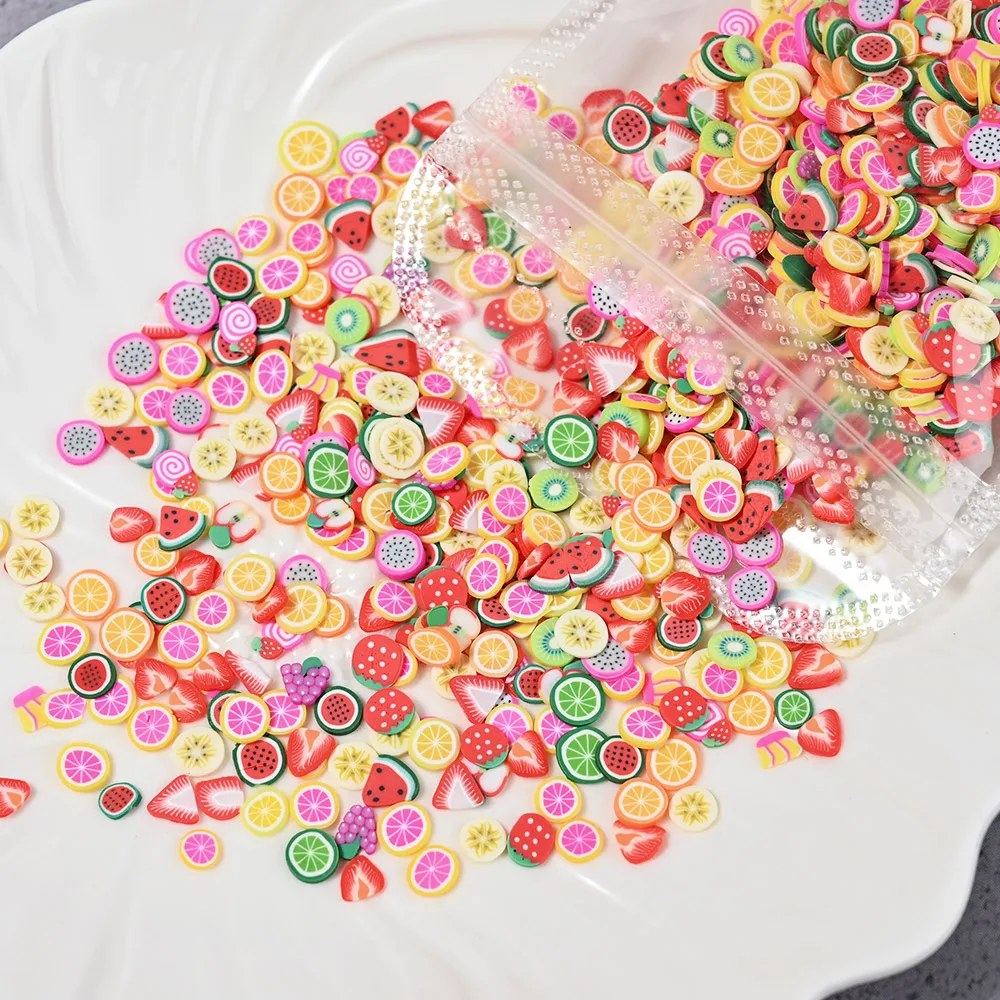 

1&Bag Kawaii Flake Fruit Sliced Nail Art Charm Parts 1000pcs Mixed 3D Strawberry Lemon Nail Art Decor Korean UV Gel Nail Slices&