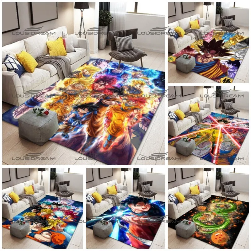 

Square Flannel Goku Carpet Cool Cartoon Character Pattern Rugs Modern Home Living Room Floor Mats Bedroom Carpet