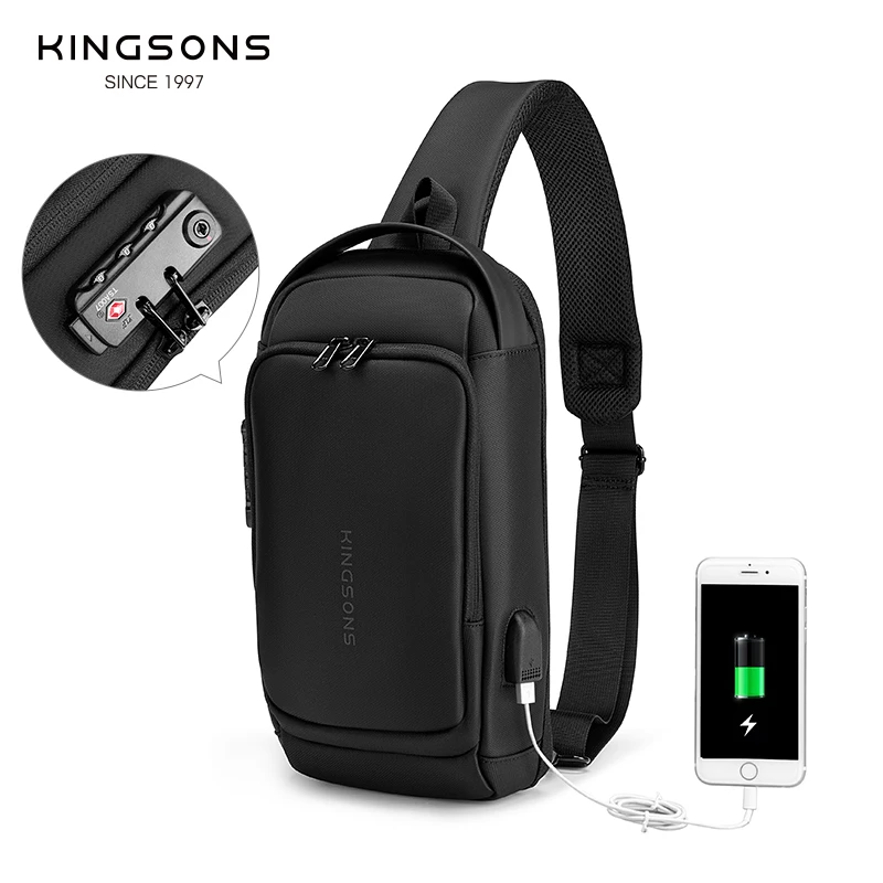 Kingsons мужские нагрудные сумки через плечо сумка рюкзак с USB зарядкой наушники с отверстием для кабеля Мужская Дорожная сумка-мессенджер груд...