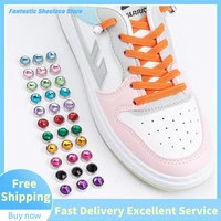 fashion round diamond buckle shoelaces without ties elastic laces sneakers for kids adult lazy shoe accessories 23colors