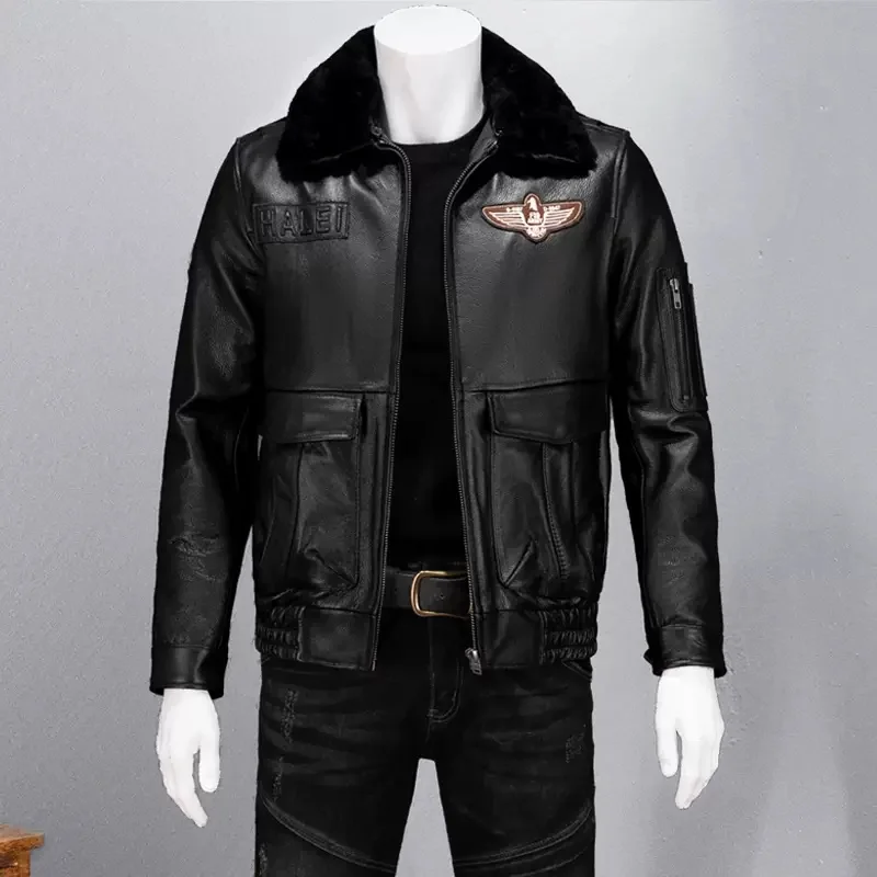 Мужская Осенняя кожаная куртка-пилот в стиле милитари