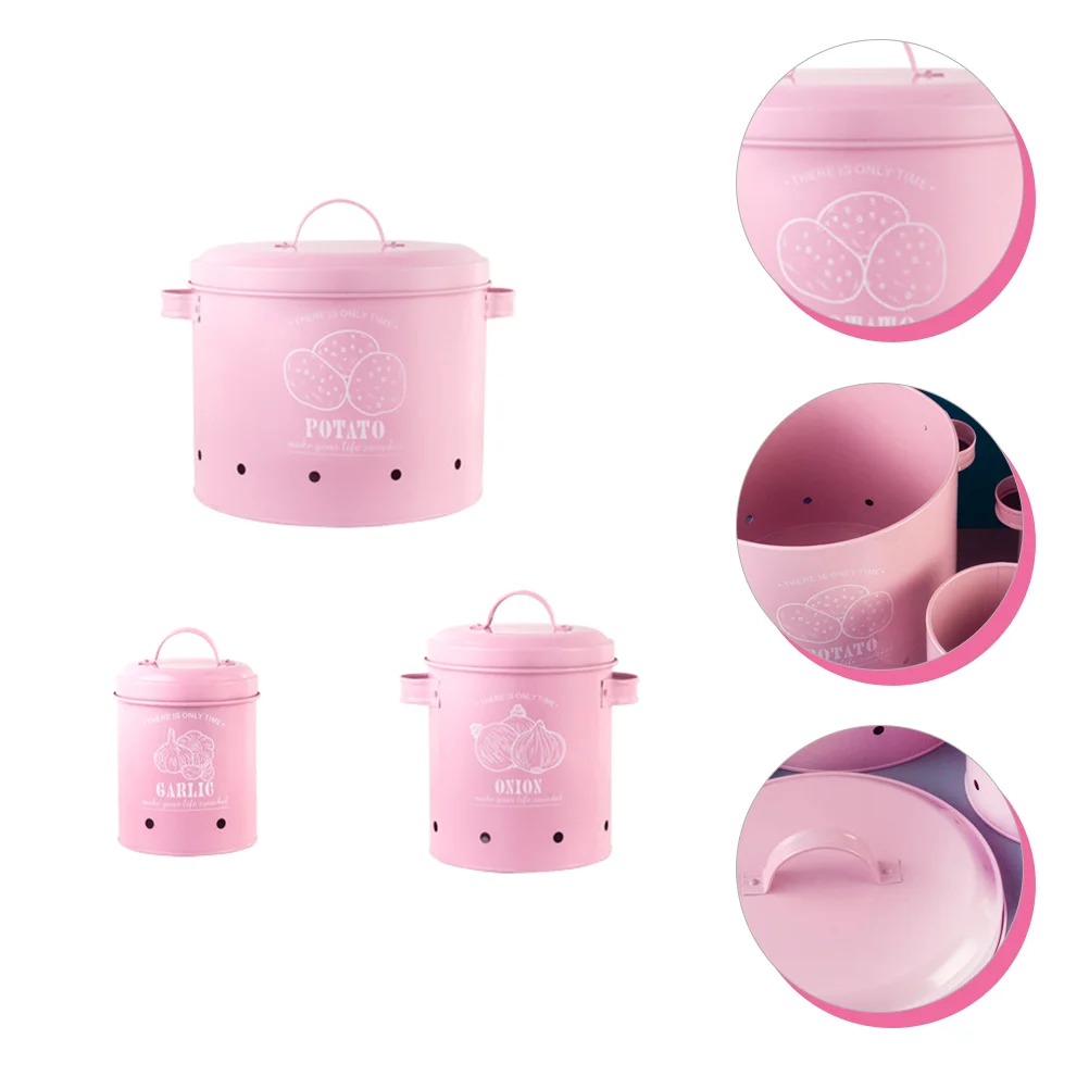 

Potato Storage Onion Garlic Bin Kitchen Container Vegetable Bucket Keeper Tin Canisters Canister Pantry Jar Metal Iron Box Grow