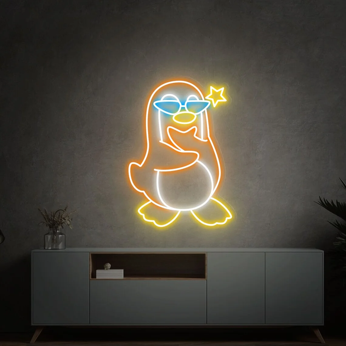 Неоновая вывеска в виде пингвина крутой Пингвин с солнцезащитными очками