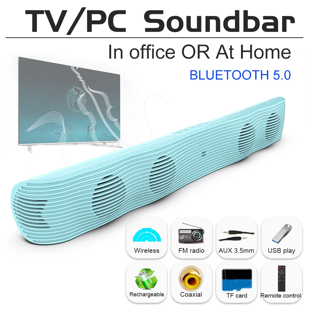 20W SoundBar Wireless Bluetooth-compatible Speaker Home Theater Music Speaker Sound Bar With USB AUX for PC TV TYPE-C Charging