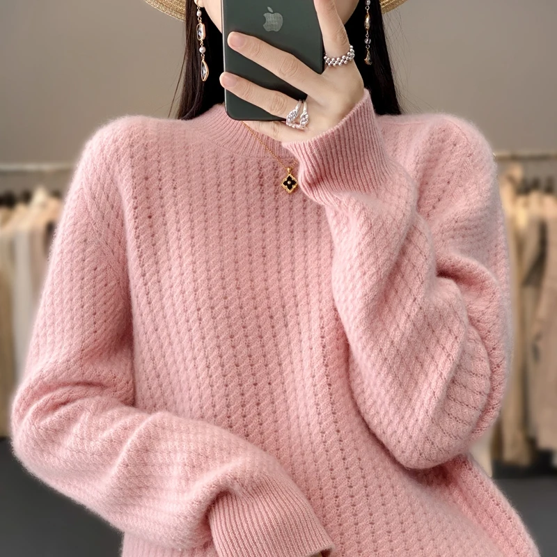 5-color new pullover women's 100% wool cashmere sweater casual O neck knitting long sleeve loose women's pure wool sweater
