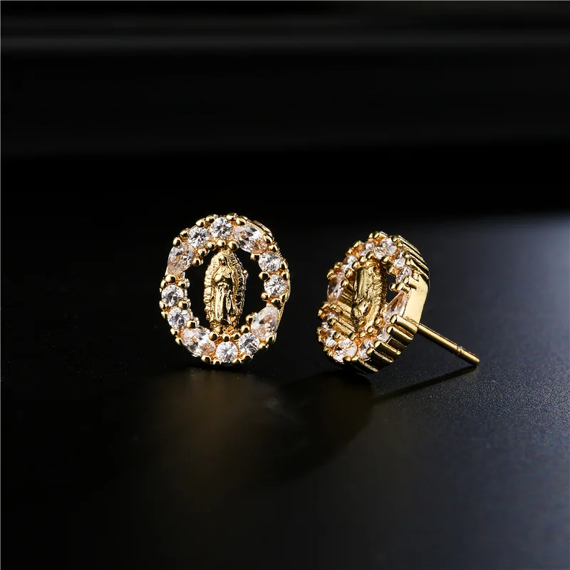 

European And American Hot-selling Micro-inlaid Zircon Religious Jewelry Gold Plated Maria Earrings