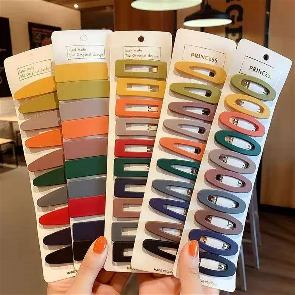 

10pcs/set Candy Color Simple Hair Clip for Children Girl Hollowed Out Geometry Hairpin Cute BB Side Clips Hair Accessories
