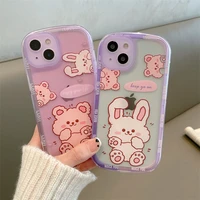 purple cute bear rabbit shockproof case for iphone 13 11 12 pro max x xs max xr hard pc back cover capa coque