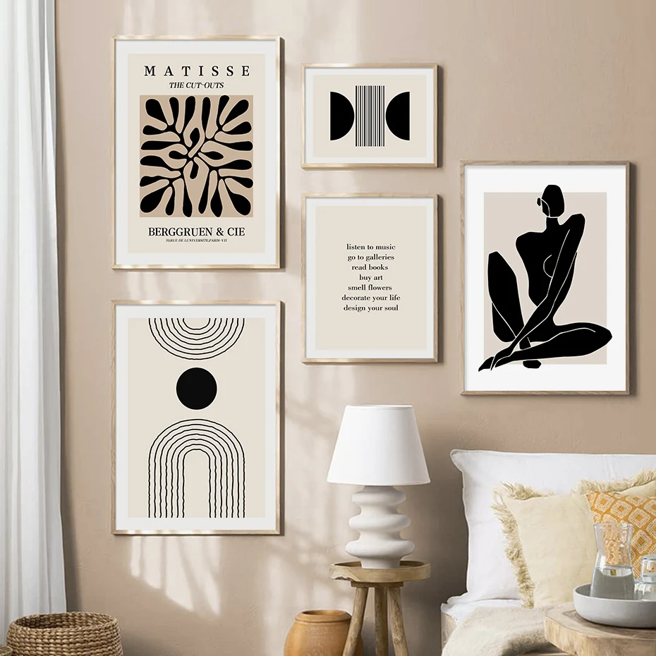 Abstract Matisse Body Line Art Leaf  Posters BohoBlack Beige Canvas Paintings Wall Print Picture Living Room Interior Home Decor