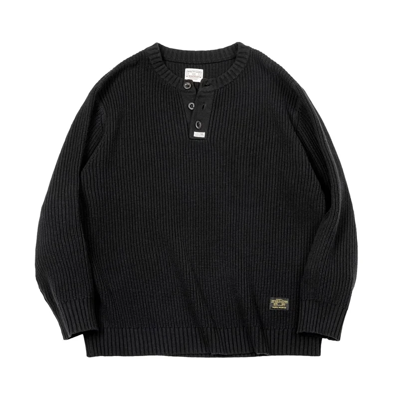 Maden мужская черная хлопковая рубашка Henley