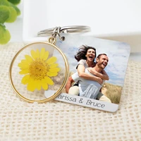 photo keychain custom keychain with daisy flower picture keyring personalized keychain birthday wedding anniversary gift for her