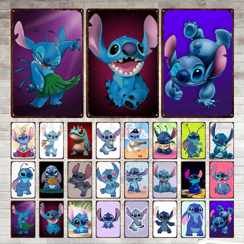 

Cartoon Stitch Metal Tin Sign Vintage Disney Tin Plate Lilo & Stitch Metal Plate Tin Plaque Retro Style Metal Poster Club Decor