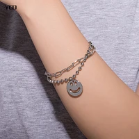 ycd silver color smiley face pendant chain bracelet for women girls fashion jewelry birthday valentines gifts