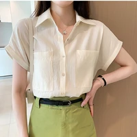 korean shirt womens summer 2022 new commuter bat short sleeved loose shirt top small shirt tide casual tees