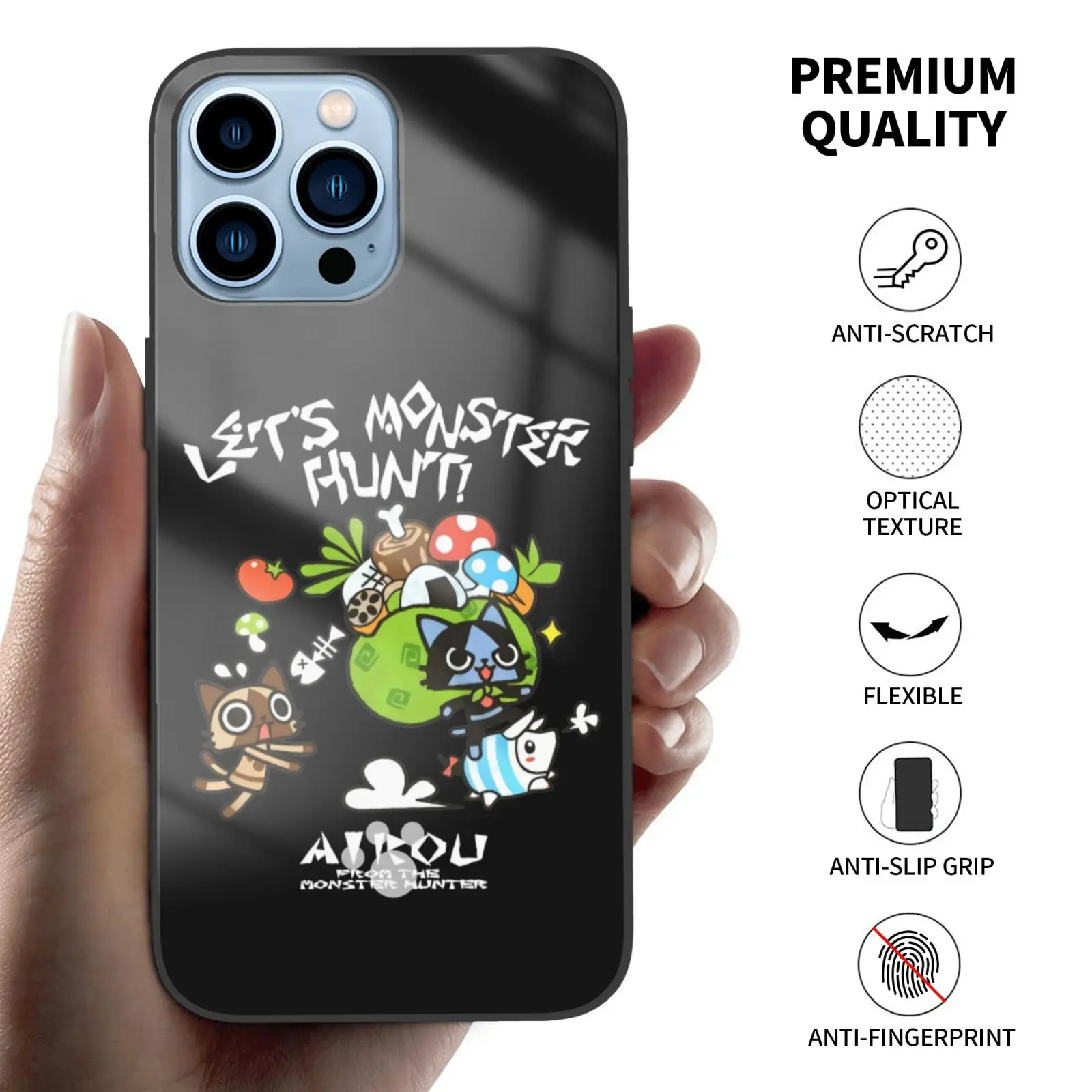 Фото Чехол из закаленного стекла для iPhone 13 12 Mini Pro Max с изображением монстра Хантера Let Monster Hunter Airou №4