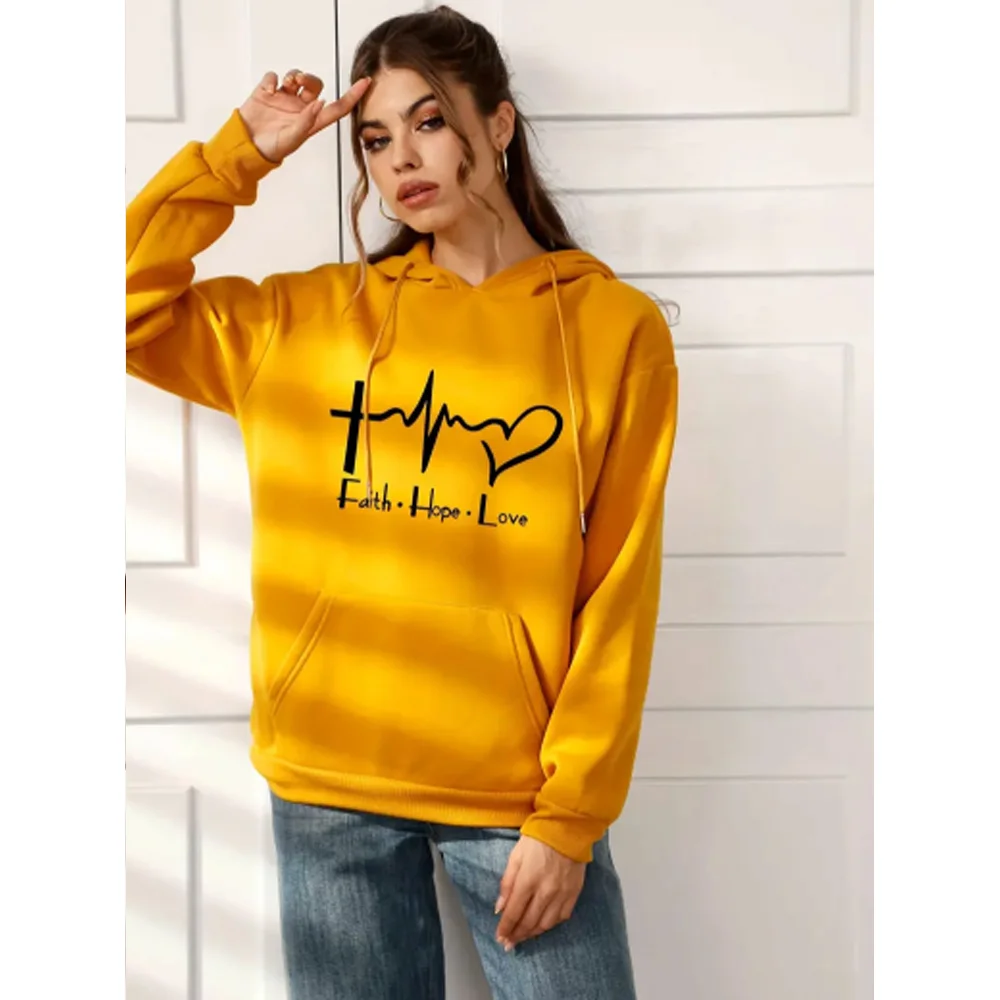 

Essentials Hoodies Women's Plus Slogan Print Round Neck Slight Stretch Pullover Top Long sleeve Patterned Hoody Sweatshirts