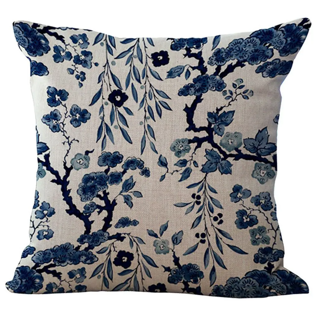 

Chinese Style Throw Pillows Case Blue and White Porcelain Fashion Mandala Linen Cushion Cover Sofa Chair Home Decor 18x18 Inch