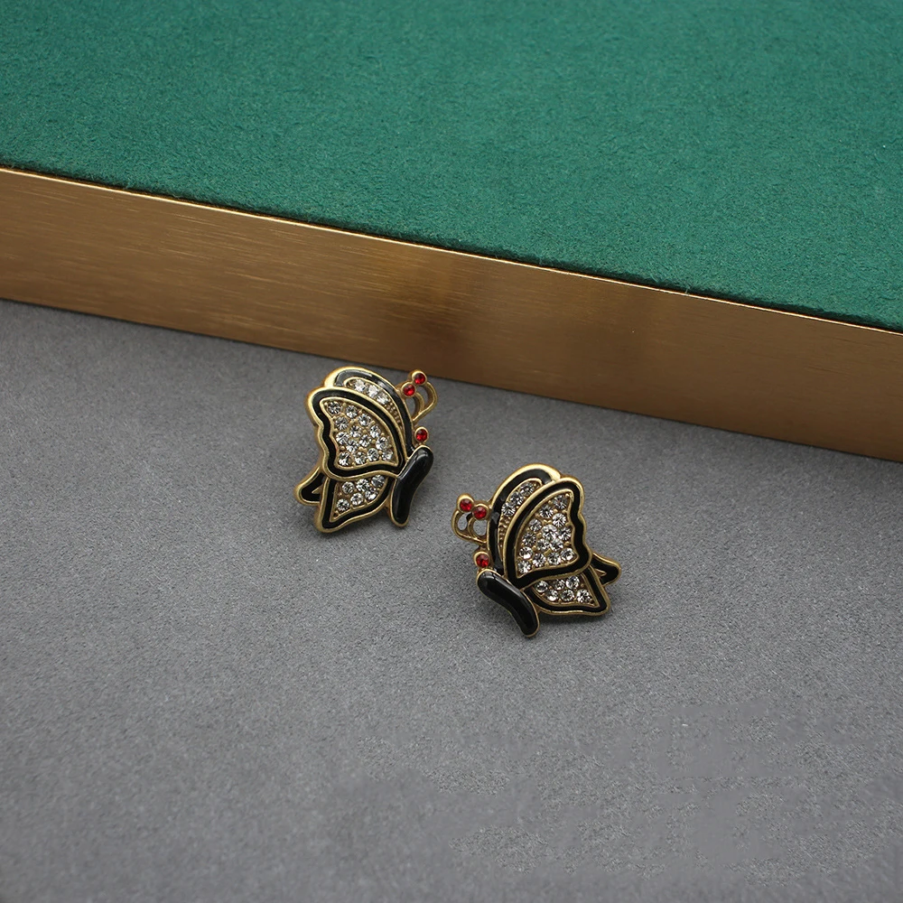 Черное золото эмаль французские винтажные девчачьи серьги-гвоздики с цирконием