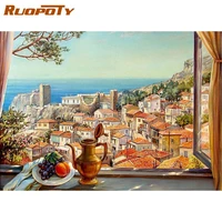 ruopoty frame painting by numbers kits outside window scenery diy crafts coloring by numbers for home decors wall art picture