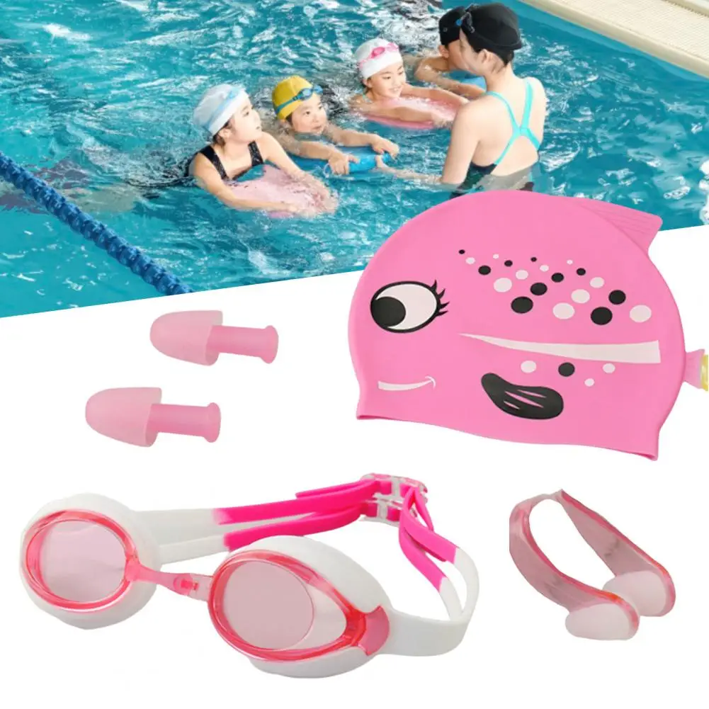 

1 Set Swimming Goggles Kit Comfortable to Wear Adjustable Safe High Clarity Eco-Friendly Anti-frog Silicone Swimming Eyewear Kit