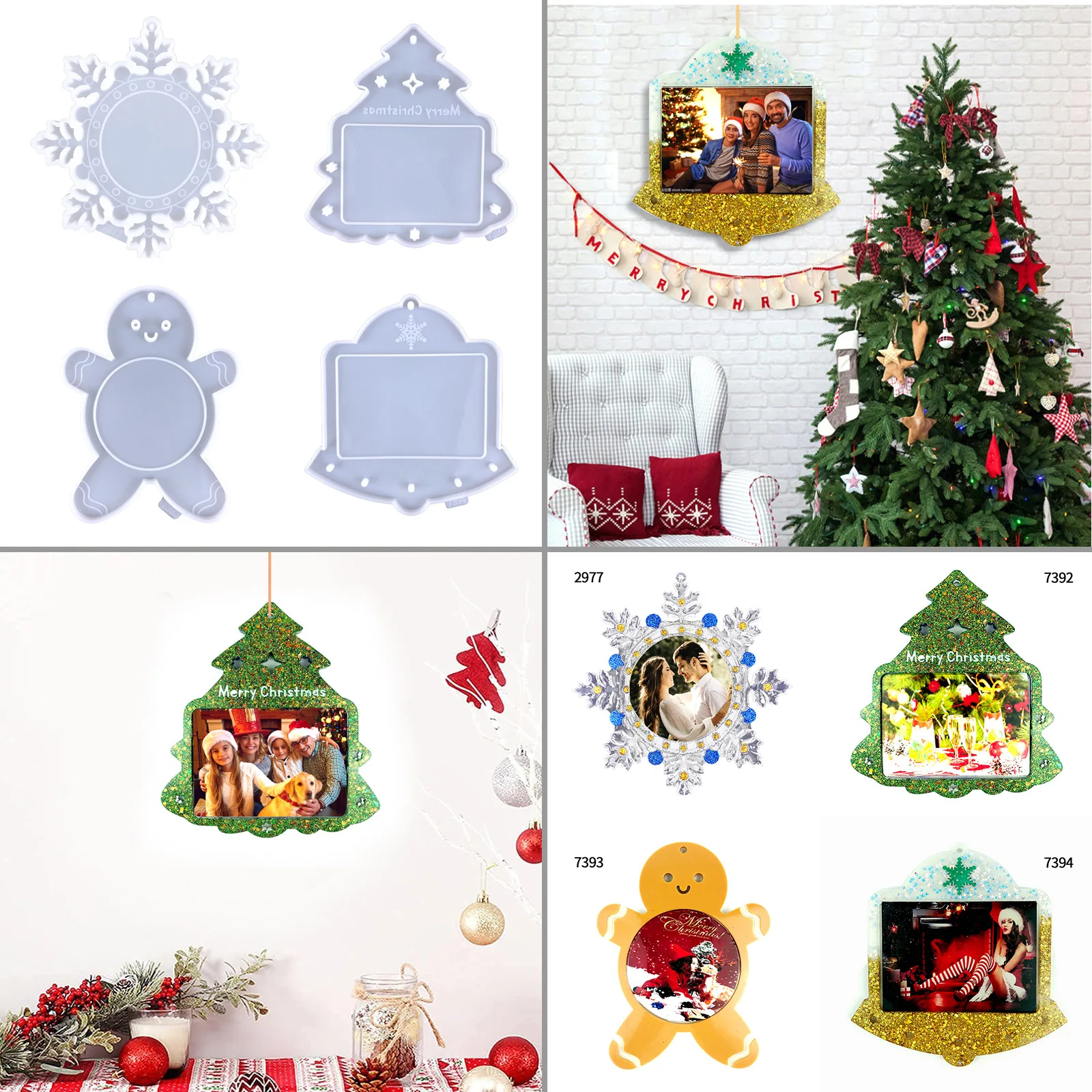 

Christmas Tree Photo Frame Silicone Mold DIY Bell Snowflake Photo Frame Ornaments Christmas Photo Frame Pendant Silicone Mold