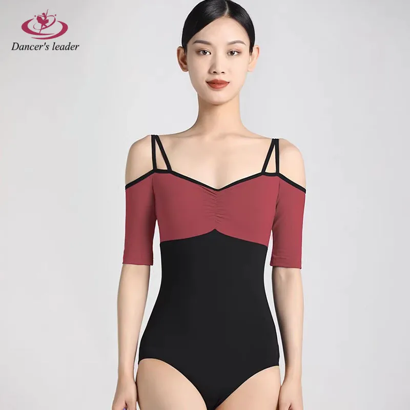 Ballet Costume Tight Summer Two-Tone Contrast Color Cross Shoulder Strap Gymnastics Performance Aerial Yoga