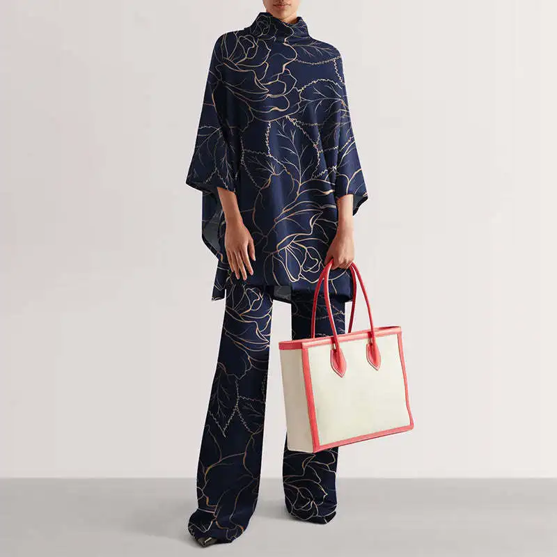 

2 Piece Women Set Dashiki African Clothes 2022 Autumn Winter New Fashion 3/4 Sleeve Top And Pants Suit Party Lady Matching Sets