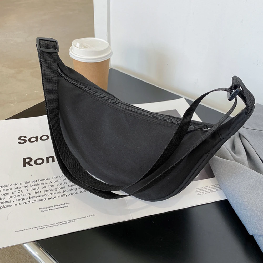 

Newly Clutch Purses for Women Lightweight Nylon Zipper Clutch Shoulder Bag Solid Color Adjustable Shoulder Strap Handbags