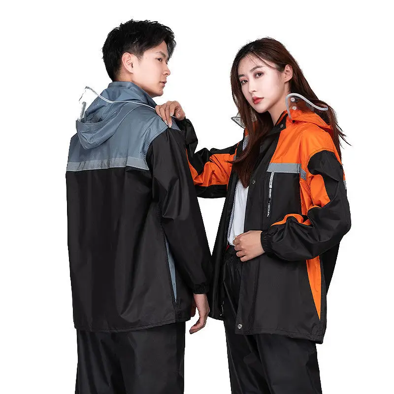 

Fashion Split Raincoat Rainpants Suit Reflective Strip Waterproof Rain Jacket Outdoor Riding Hiking Fishing Protective Rain Gear