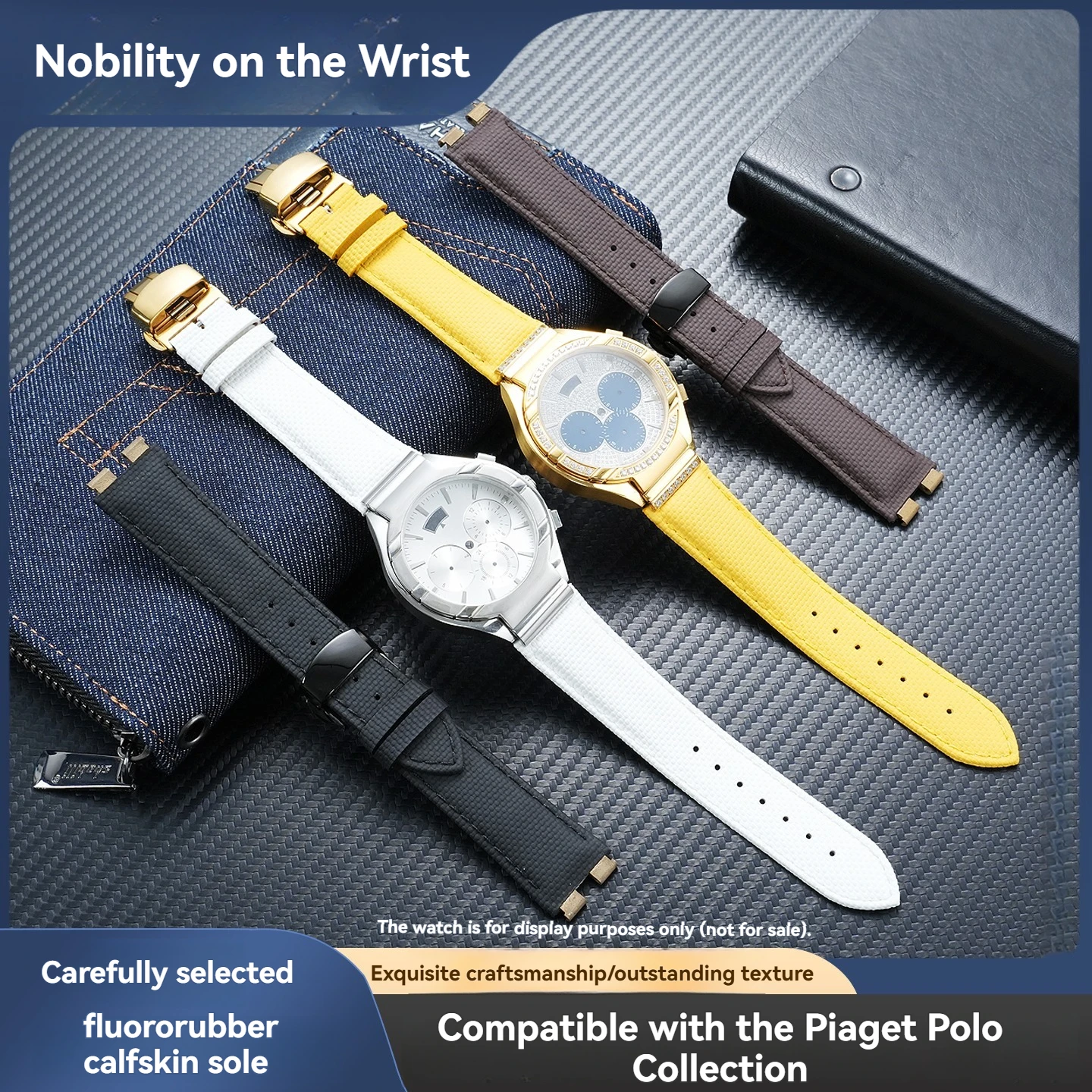 Фото Подходит для ремешка часов Piaget POLO G0A31159, мужской ремешок из фторкаучука, водонепроницаемый, сменные аксессуары для часов, 21 мм. №2