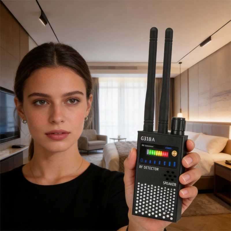 Фото Детектор радиочастот G318, с двумя отдельными антеннами, LED-индикатором и сигнализацией, для обнаружения беспроводных камер, GSM-телефонов, GPS-трекеров и устройств для прослушивания. №1