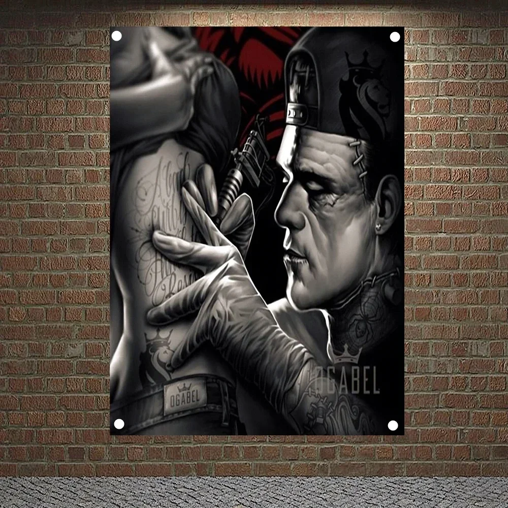 Татуист Плакаты Баннеры Настенные украшения Череп Татуировки Художественные