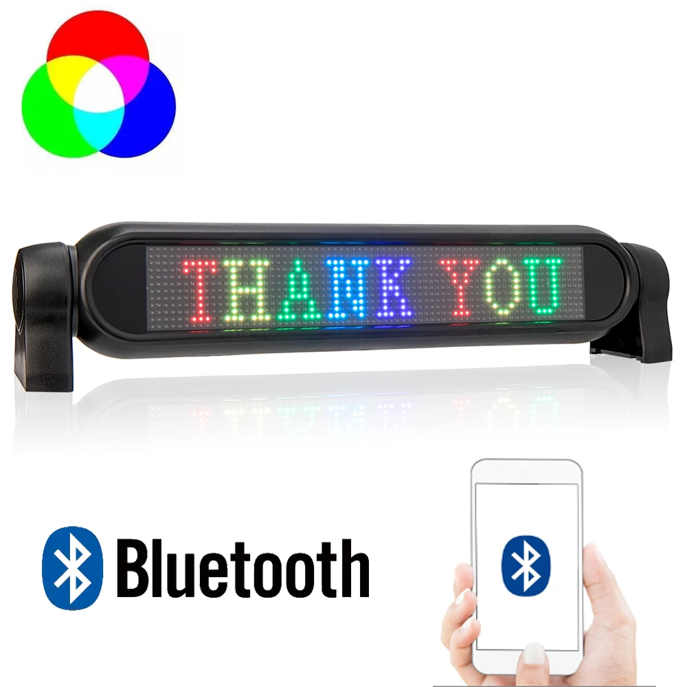 12V Full Color LED Car Message Sign Bluetooth-compatible Smartphone Fast Programmable for Car Windows, Taxi, Store