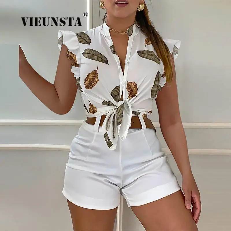 

Повседневные костюмы с простыми летящими рукавами, блузки на шнуровке, женский модный приталенный костюм с принтом, женские элегантные одн...