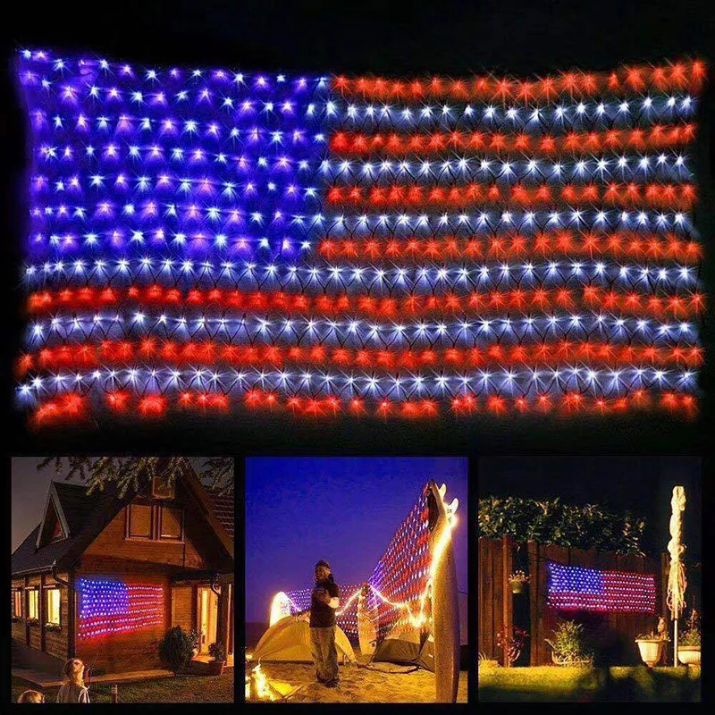 American Flag 420 LED String Lights Large Outdoor Lights Waterproof Hanging Ornaments for Independence Day,Memorial Day GL234