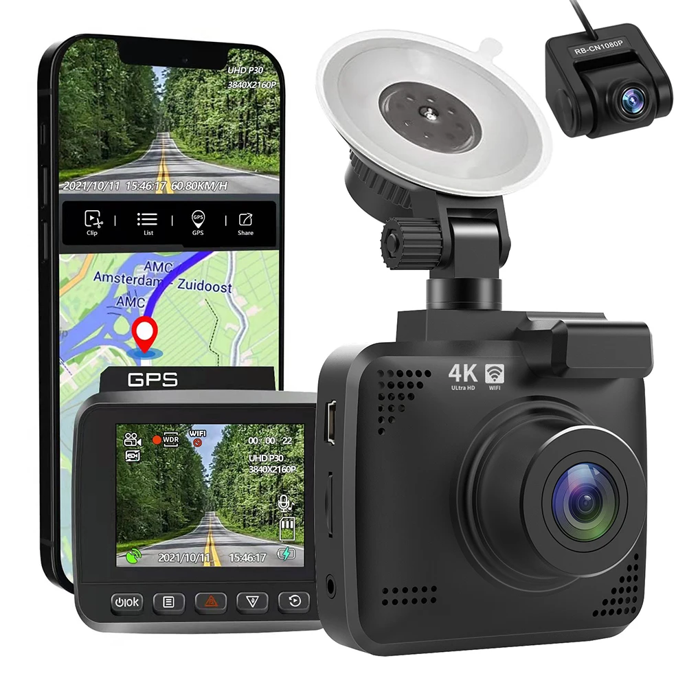 

4K Dual Dash Cam Built-in WiFi Front 4K/2K 1080P Dual Dash Camera for Cars,2" Display,170° Wide Angle Recorder with Sony Sensor