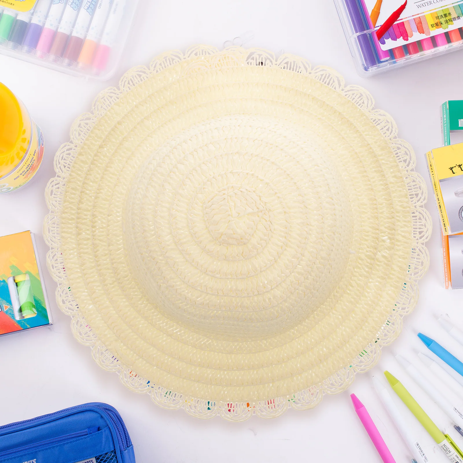 

Gadpiparty Diy Straw Hats Set Unpainted White Straw Hat Handmade Cap Beach Sun Hat Tea Party Dress Up Hat Mexican Straw Hat