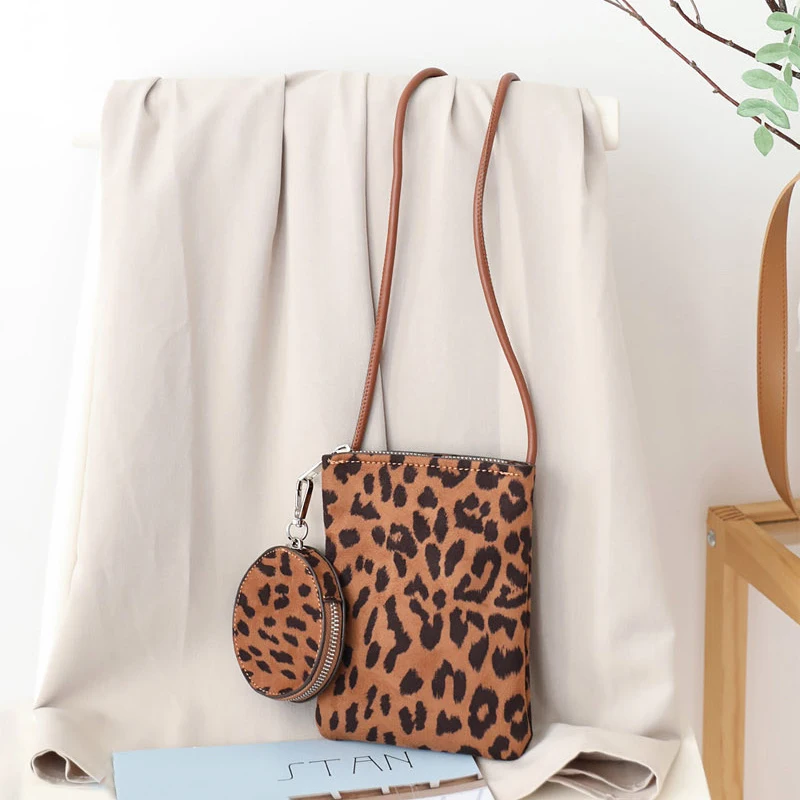 

PU Leather Phone Bag With Coin Purse Set Woman Fashion Leopard Zebra Print Phone Purse Adjustable Shoulder Strap Zipper Mini Bag