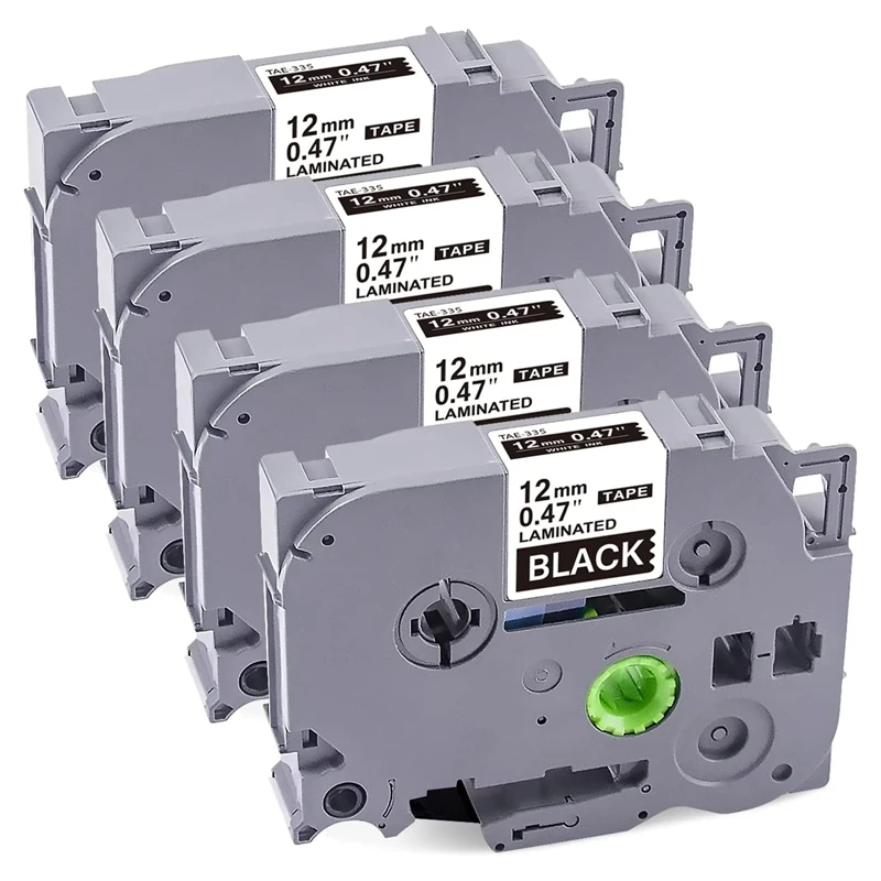 

4-Pack Label Tape Tze335 TZ Tape White On Black 12Mm 0.47 Laminated Ptouch Label Tape For Brother PTD210 Label Maker