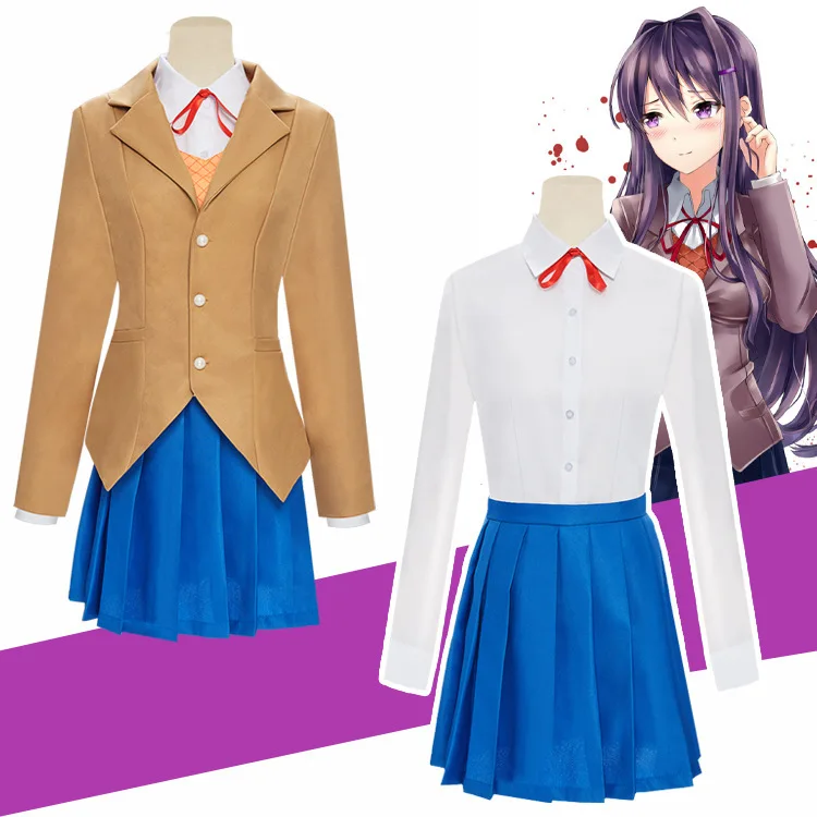 Аниме Doki Literature Club Monika Cosplay Sayori Yuri Natsuki Косплей Костюм Школьница женская форма -
