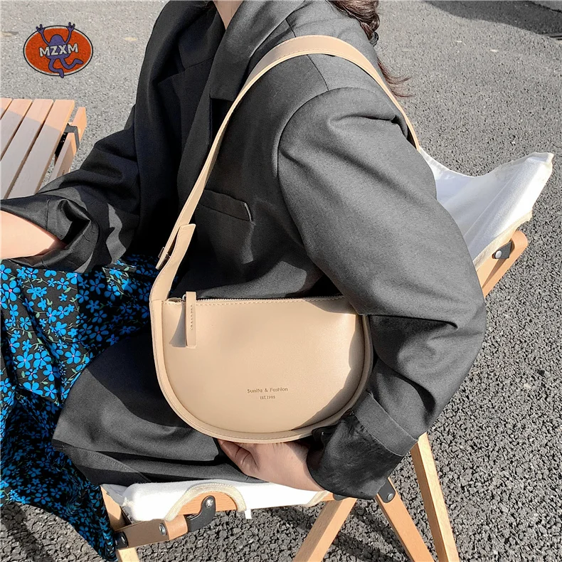 

MZXM Burminsa Saddle Small Crossbody Bags For Women Trend Designer Semicircle Shoulder Bag PU Leather Ladies Handbags And Purses